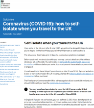 Coronavirus (COVID-19): how to self-isolate when you travel to the UK